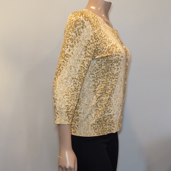 Talbots Animal Print Cardigan Sweater Crop Sleeve Button Front Petite Size Large - Picture 6 of 11